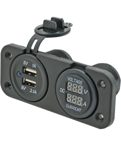 USB uttak + volt- og amperemeter